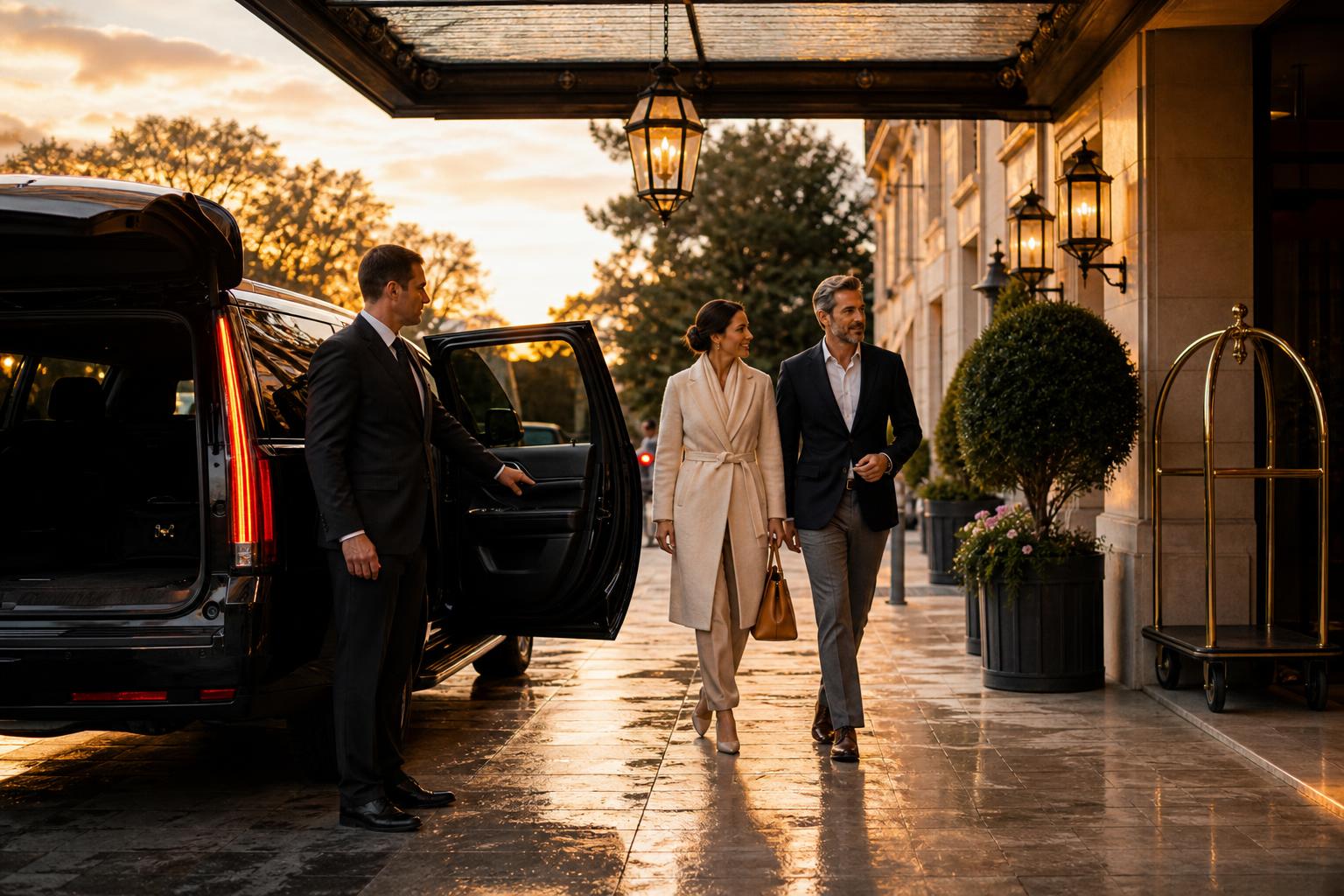 Chauffeur greeting a high-end traveler at airport arrivals