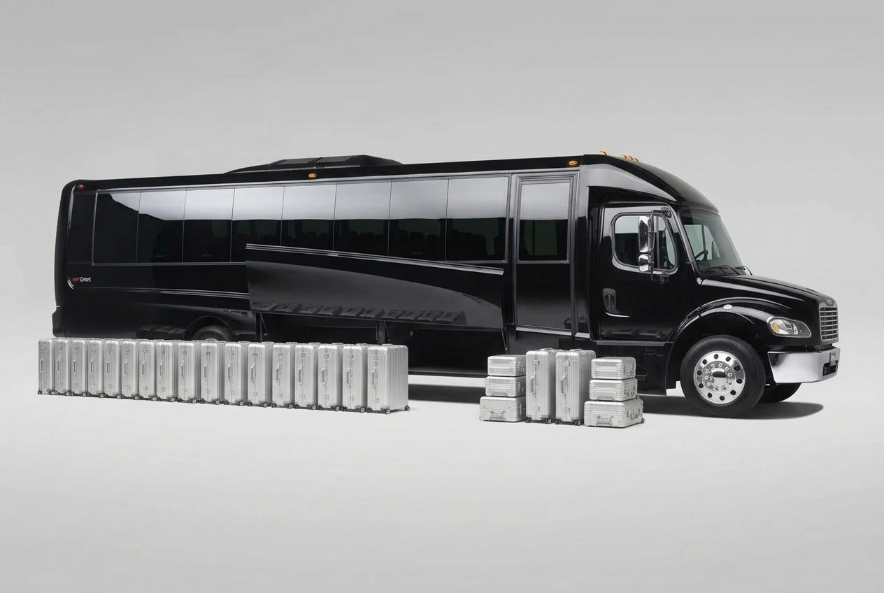 Mid coach curbside with luggage staged for loading
