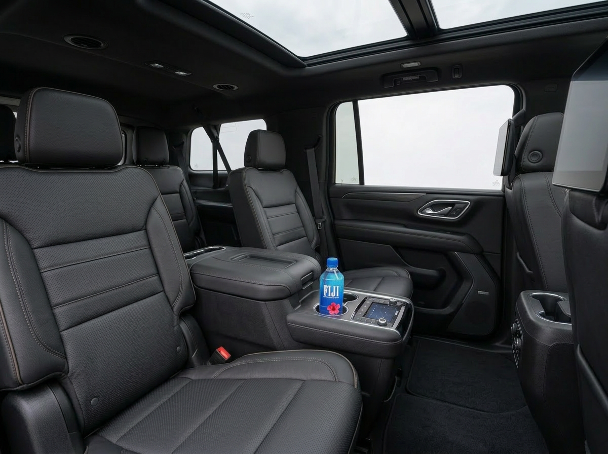 SUV passenger cabin with captain's chairs and third-row bench