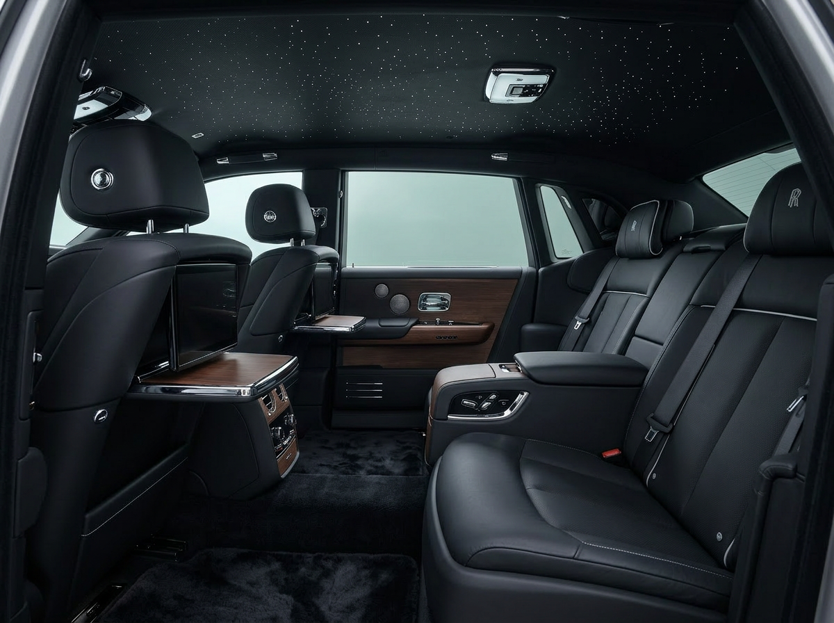 Ultra-luxury rear cabin with lounge seats and starlight headliner
