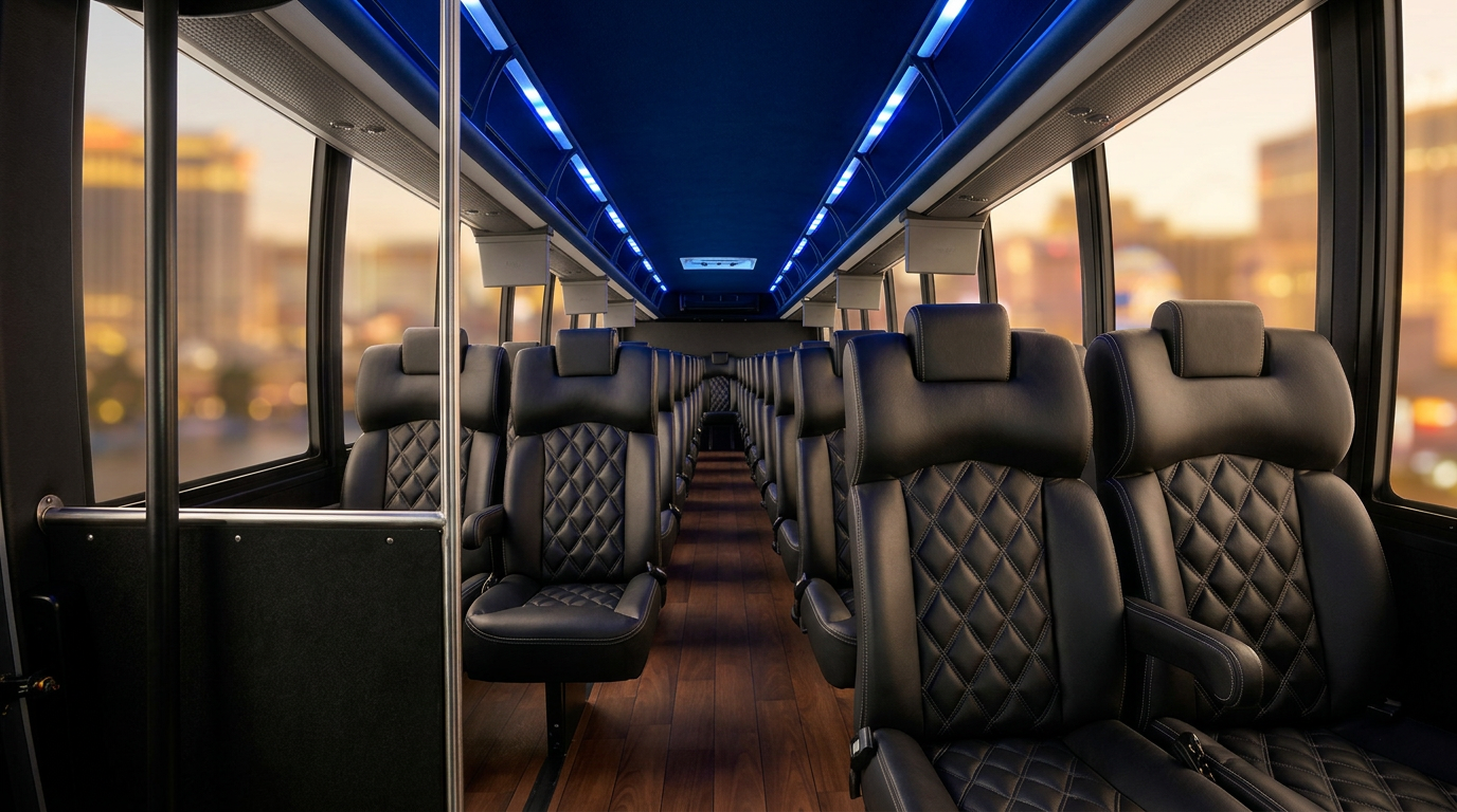 Mini coach aisle at dusk with ambient ceiling cove